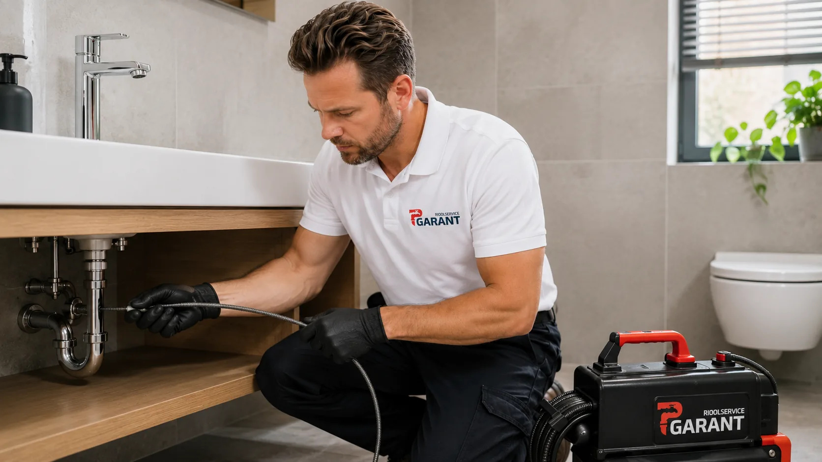 Onze technieker tijdens een sanitaire interventie